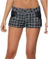 Edikted Carie Plaid Low Rise Denim Shorts In Black