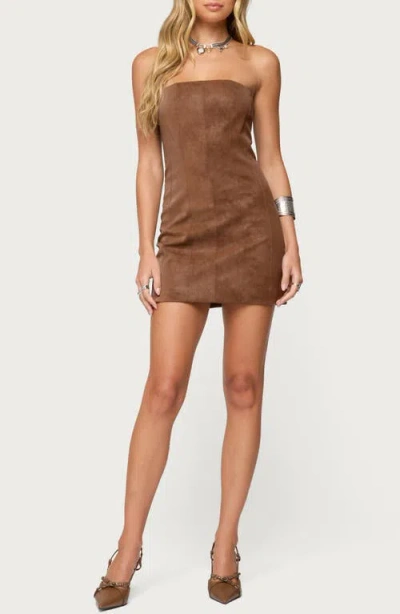 Edikted Carina Strapless Faux Suede Minidress In Brown