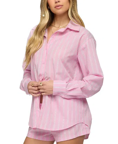 Edikted Carmella Striped Oversized Shirt In Pink
