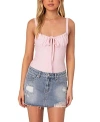Shop Edikted Carol Eyelet Bodysuit In Pink