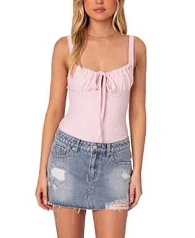 Edikted Carol Eyelet Bodysuit In Pink