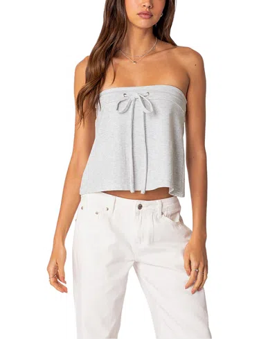 Edikted Caroline Front Tie Strapless Top In Gray-melange