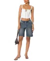 Edikted Low Rise Denim Carpenter Bermuda Shorts In Blue