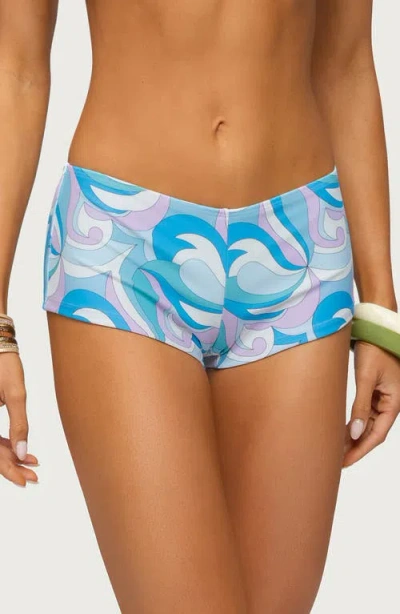 Edikted Cassa Paisley Boyshorts Bikini Bottoms In Blue