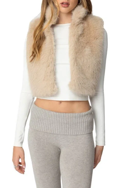 Edikted Cassandra Crop Faux Fur Vest In Tan
