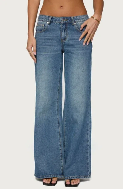 Edikted Casta Heart Pocket Low Rise Baggy Jeans In Blue