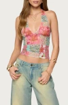 Edikted Catie Patchwork Mesh Halter Top In Multi