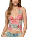 Edikted Catie Patchwork Mesh Halter Top In Pink