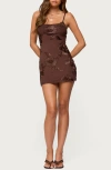 Edikted Caya Floral Ribbon Embroidered Minidress In Brown