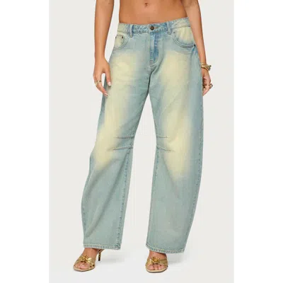 Edikted Cayden Low Rise Denim Washed Barrel Jeans In Blue