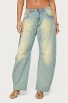 Edikted Cayden Low Rise Denim Washed Barrel Jeans In Blue