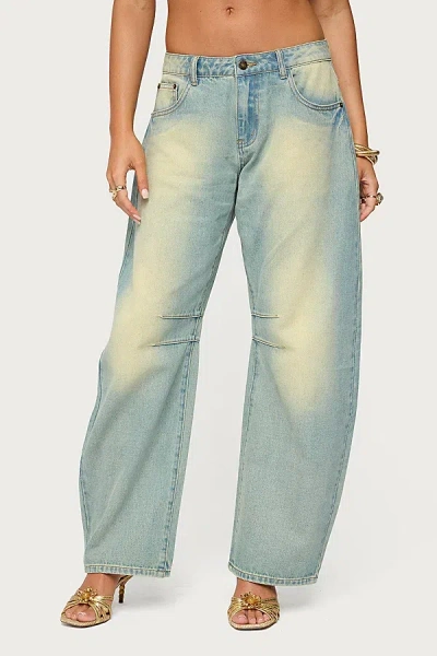 EDIKTED CAYDEN LOW RISE WASHED BARREL JEANS IN BLUE/VINTAGE/WASHED, WOMEN'S AT URBAN OUTFITTERS