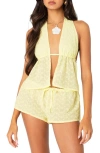 Edikted Cayenne Eyelet Split Front Halter Top In Yellow