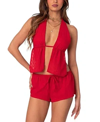 Edikted Cayenne Eyelet Split Front Top In Red