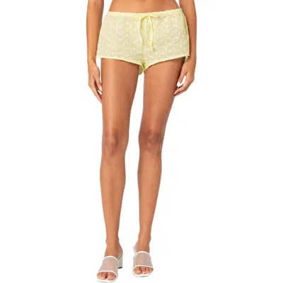 Edikted Cayenne Eyelet Tie Waist Shorts In Yellow
