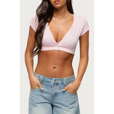 Edikted Cecey V-neck Button Crop Top In Pink