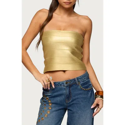 Edikted Cecilea Bandage Metallic Strapless Crop Top In Gold