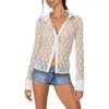 Edikted Cecilia Sheer Lace Button-up Top In White
