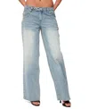 Edikted Celia Grommet Washed Low Rise Light Rinse Wash Jeans In Blue