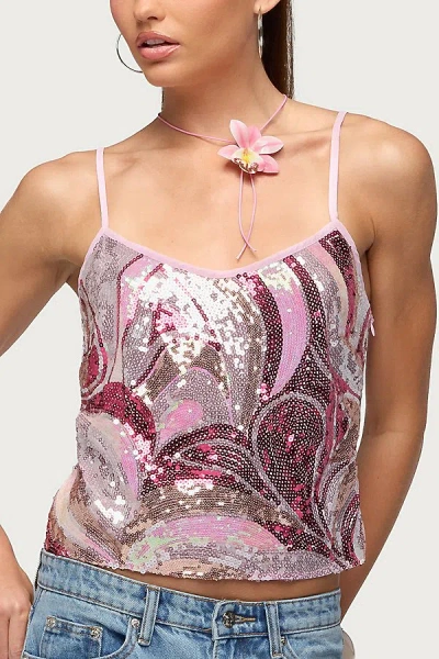 Edikted Ceren Abstract Sequin Tank Top In Pink, Women's At Urban Outfitters In Multi