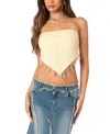 Edikted Chandelier Beaded Fringe Triangle Hem Strapless Crop Top In Beige
