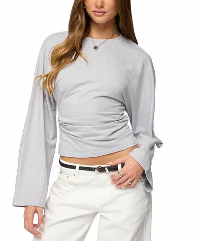 Edikted Charlisa Ruched Long Sleeve Crop Top In Gray