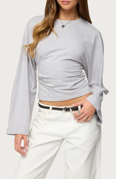 Edikted Charlisa Ruched Long Sleeve Crop Top In Gray