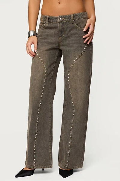 Edikted Charliza Stud Low Rise Baggy Jeans In Brown/washed, Women's At Urban Outfitters