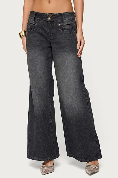 Edikted Charlize Washed Low Rise Wide Leg Jeans In Black