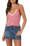 Edikted Charmaine Open Back Gingham Top In Red