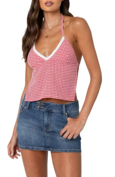EDIKTED EDIKTED CHARMAINE GINGHAM OPEN BACK HALTER TOP