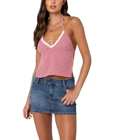 Edikted Charmaine Open Back Gingham Top In Red
