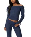 Edikted Chase Foldover Off The Shoulder Bow Trim Sweater In Navy