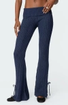 Edikted Chase Foldover Bow Trim Cable Knit Pants In Navy