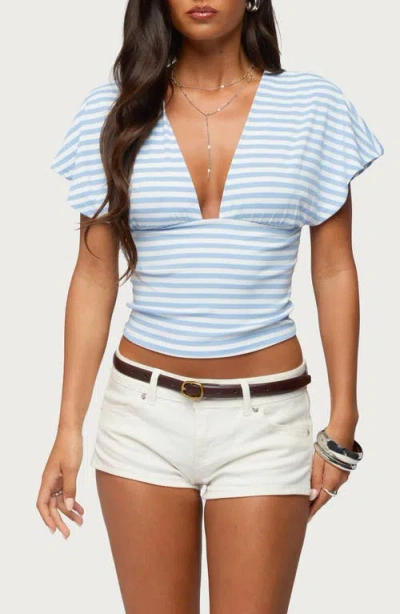 Edikted Chassidy Striped Flutter Top In White