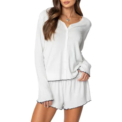 Edikted Chelsey Pointelle Button-up Top In White