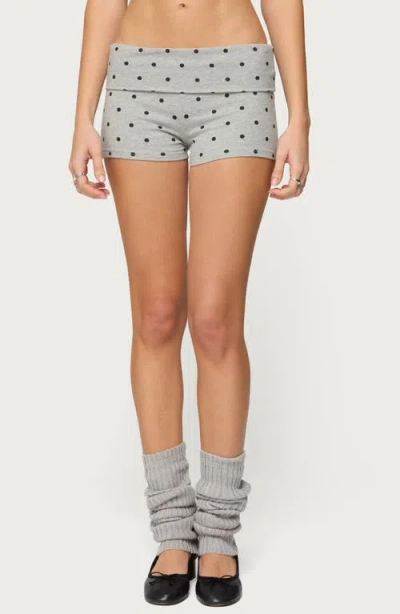 Edikted Chelsie Polka Dot Foldover Shorts In Gray