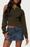 Edikted Chenelle Asymmetric Off The Shoulder Sweater In Green