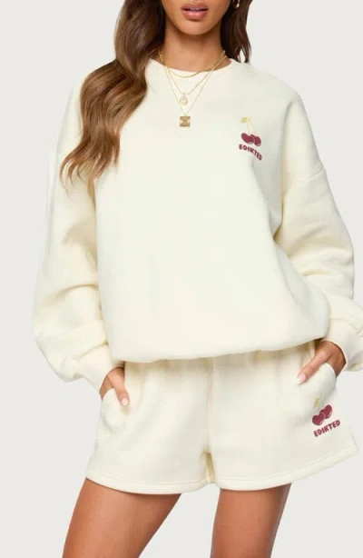 Edikted Cherry Babe Oversize Sweatshirt In White