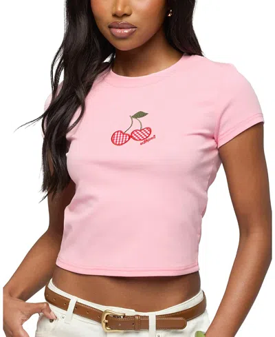 Edikted Cherry Crush T Shirt In Pink