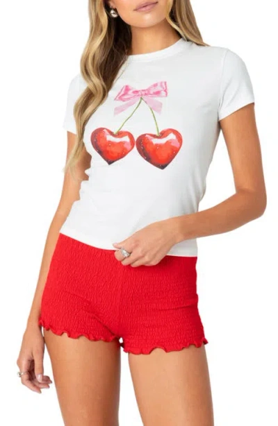 Edikted Cherry Heart Stretch Cotton Graphic T-shirt In White