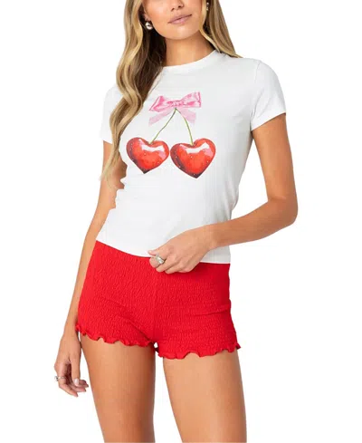 Edikted Cherry Heart Stretch Cotton Graphic T-shirt In White