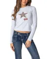 Edikted Cherry Leopard Star Long Sleeve Graphic T-shirt In Gray Melange