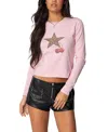 Edikted Cherry Leopard Star Long Sleeve T Shirt In Pink