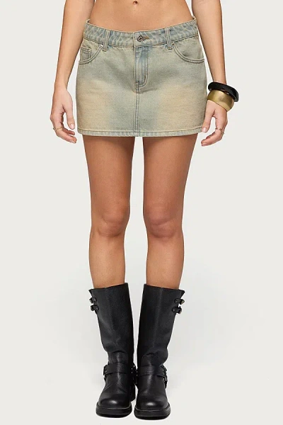 Edikted Chiara Denim Mini Skirt In Tinted/denim, Women's At Urban Outfitters In Blue