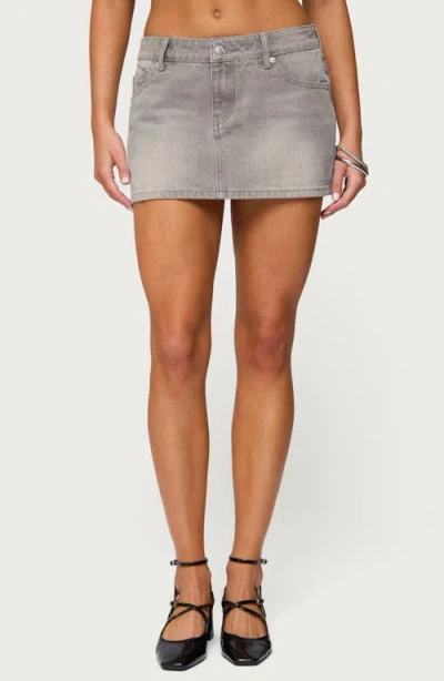 Edikted Chiara Low Rise Denim Miniskirt In Gray