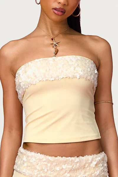Edikted Chic Barbie Sequin Tube Top In Light/yellow, Women's At Urban Outfitters In Neutral