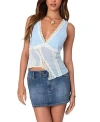 Edikted Chiffon Lace Trim Asymmetric Tank Top In Light-blue