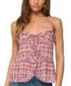 Edikted Chiffon Printed Tie Front Ruffle Top In Pink