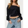 Edikted Christy Off The Shoulder Cotton Blend Sweatshirt In Black